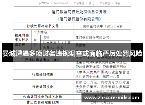 曼城遭遇多项财务违规调查或面临严厉处罚风险